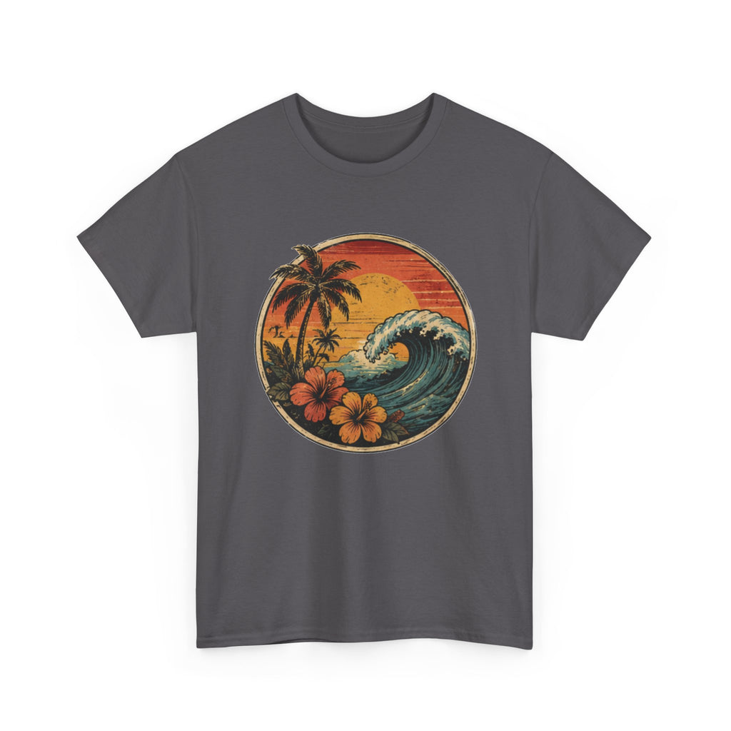 Vintage Tropical Ocean Wave T-Shirt | Retro Coastal Palms & Hibiscus Tee