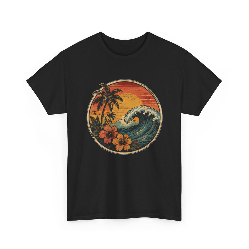 Vintage Tropical Ocean Wave T-Shirt | Retro Coastal Palms & Hibiscus Tee