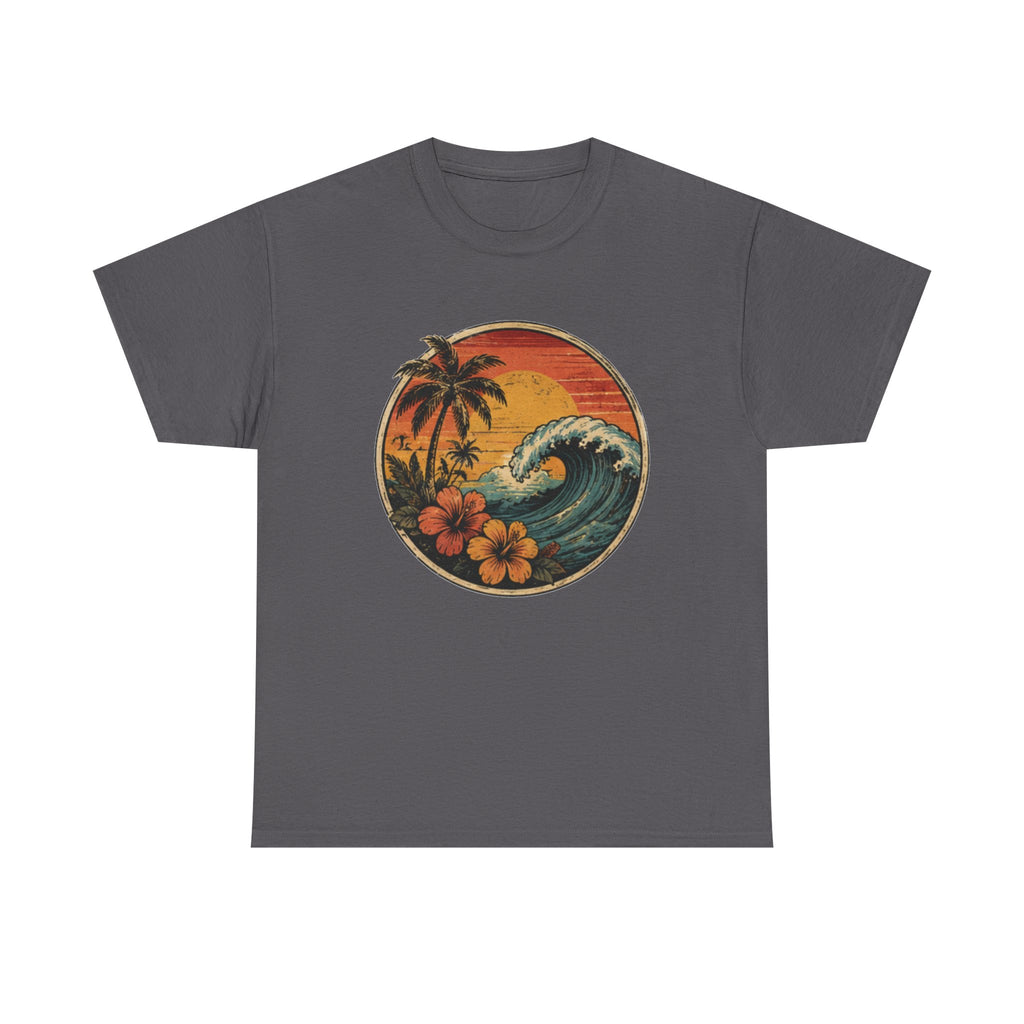 Vintage Tropical Ocean Wave T-Shirt | Retro Coastal Palms & Hibiscus Tee