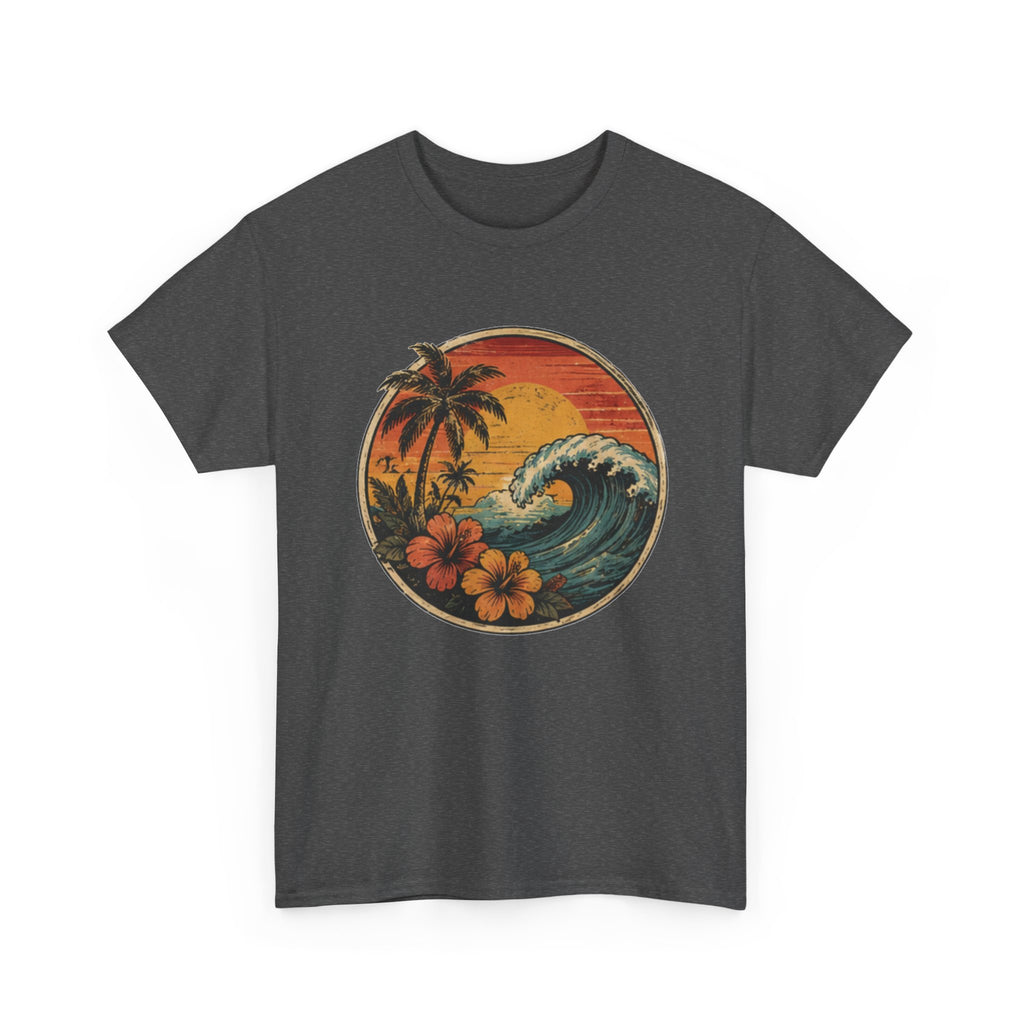Vintage Tropical Ocean Wave T-Shirt | Retro Coastal Palms & Hibiscus Tee